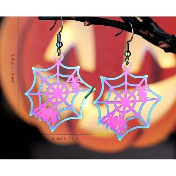 New! Colorful Spider Web Design Dangle Earrings so cool! - Picture 1 of 2